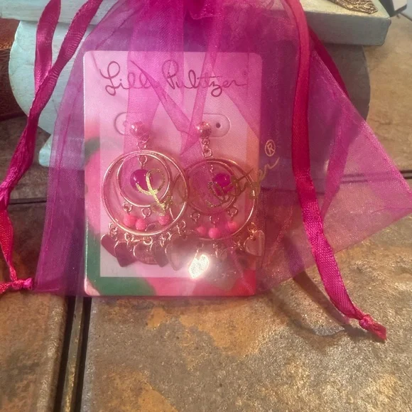 NEW Lilly Pulitzer Gold and Pink Chandelier Earrings - Picture 7 of 7